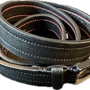 Tumi Black Leather Belt with Red Stitching